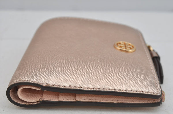 Authentic TORY BURCH Robinson Bifold Wallet Purse Leather Pink Gold 3911J