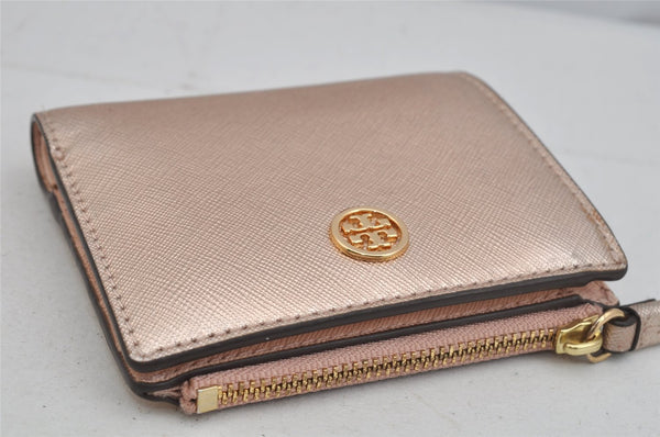 Authentic TORY BURCH Robinson Bifold Wallet Purse Leather Pink Gold 3911J