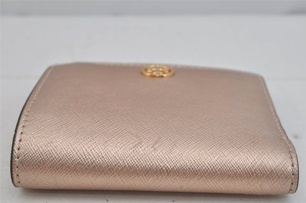 Authentic TORY BURCH Robinson Bifold Wallet Purse Leather Pink Gold 3911J