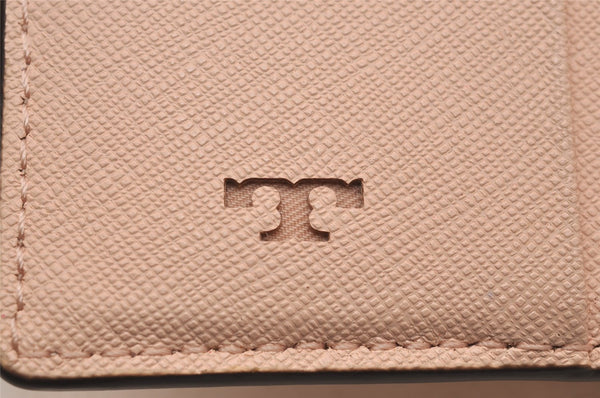 Authentic TORY BURCH Robinson Bifold Wallet Purse Leather Pink Gold 3911J