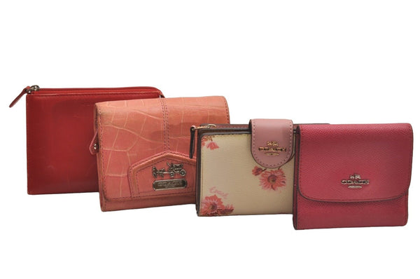 Authentic COACH Leather Trifold Bifold Wallet Pouch Purse Pink Red 4Set 3912J