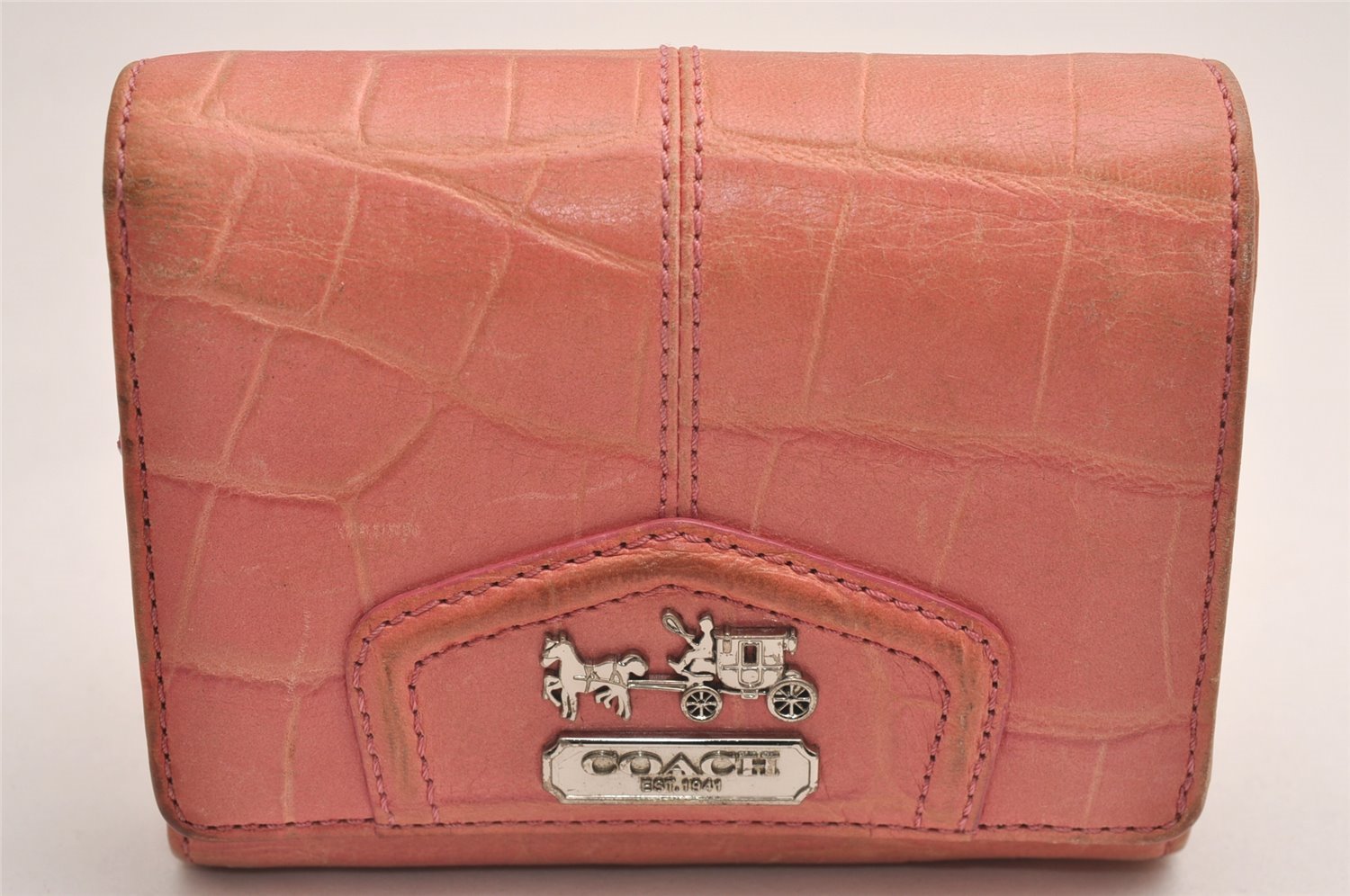 Authentic COACH Leather Trifold Bifold Wallet Pouch Purse Pink Red 4Set 3912J