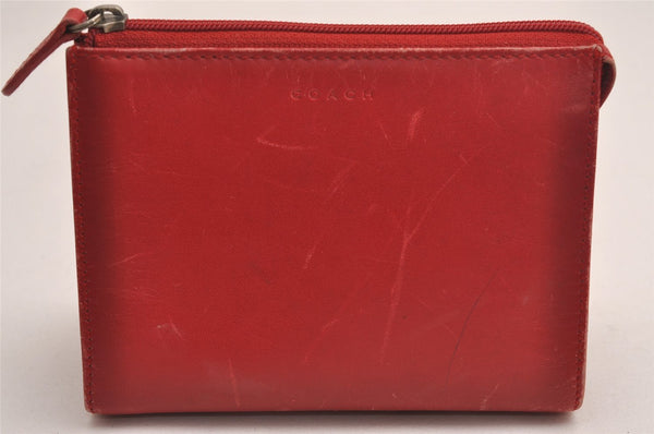 Authentic COACH Leather Trifold Bifold Wallet Pouch Purse Pink Red 4Set 3912J