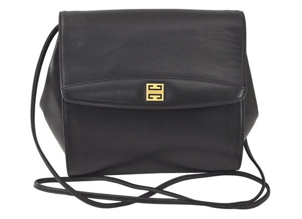 Authentic GIVENCHY Vintage Leather Shoulder Cross Body Bag Purse Black 3912K