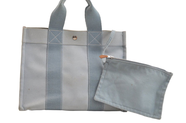 Authentic HERMES Vintage Coquillage PM Hand Tote Bag Canvas Light Blue 3916K