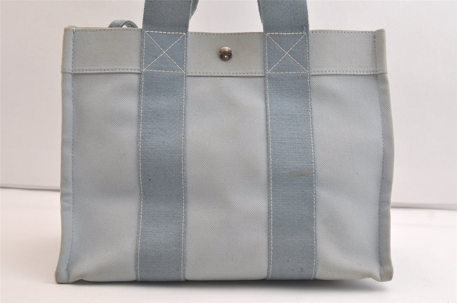 Authentic HERMES Vintage Coquillage PM Hand Tote Bag Canvas Light Blue 3916K