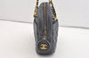 Authentic CHANEL Calf Skin Matelasse Chain Shoulder Cross Bag Navy CC Junk 3917J