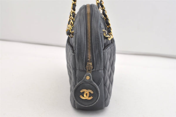 Authentic CHANEL Calf Skin Matelasse Chain Shoulder Cross Bag Navy CC Junk 3917J