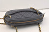 Authentic CHANEL Calf Skin Matelasse Chain Shoulder Cross Bag Navy CC Junk 3917J