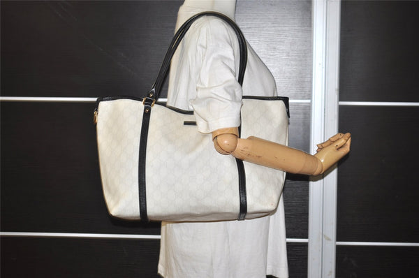 Authentic GUCCI Vintage Shoulder Tote Bag GG PVC Leather 197953 White 3917K