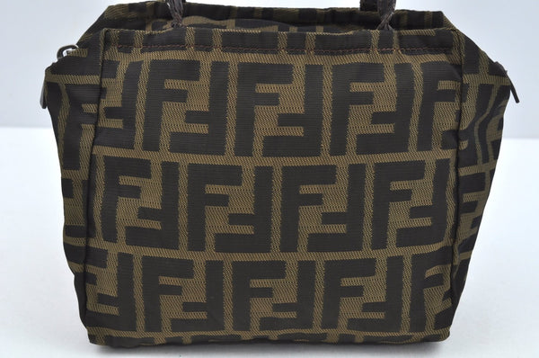 Authentic FENDI Vintage Zucca Hand Bag Pouch Purse Nylon Leather Brown 3918J