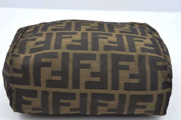 Authentic FENDI Vintage Zucca Hand Bag Pouch Purse Nylon Leather Brown 3918J