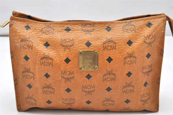 Authentic MCM Visetos Leather Vintage Clutch Hand Bag Purse Brown 3918K