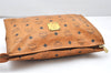 Authentic MCM Visetos Leather Vintage Clutch Hand Bag Purse Brown 3918K