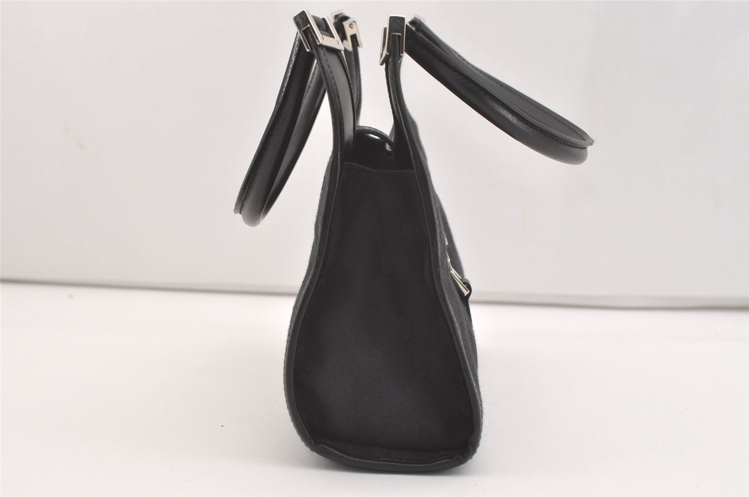 Authentic GUCCI Jackie Hand Tote Bag Purse GG Canvas Leather 0011068 Black 3920J