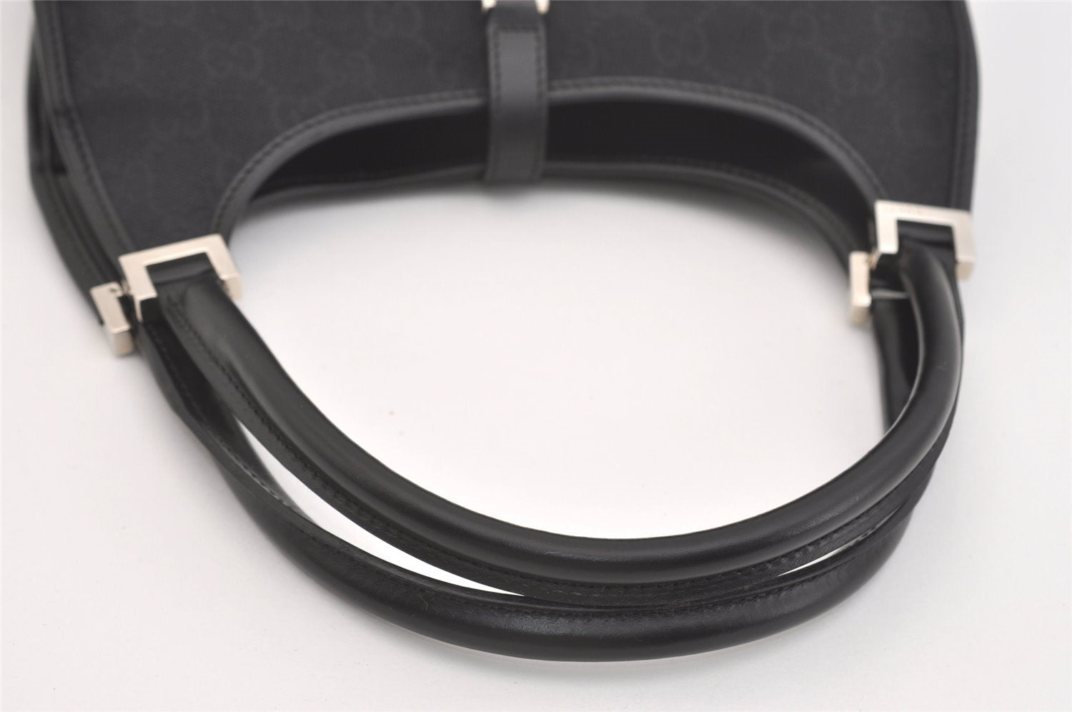 Authentic GUCCI Jackie Hand Tote Bag Purse GG Canvas Leather 0011068 Black 3920J