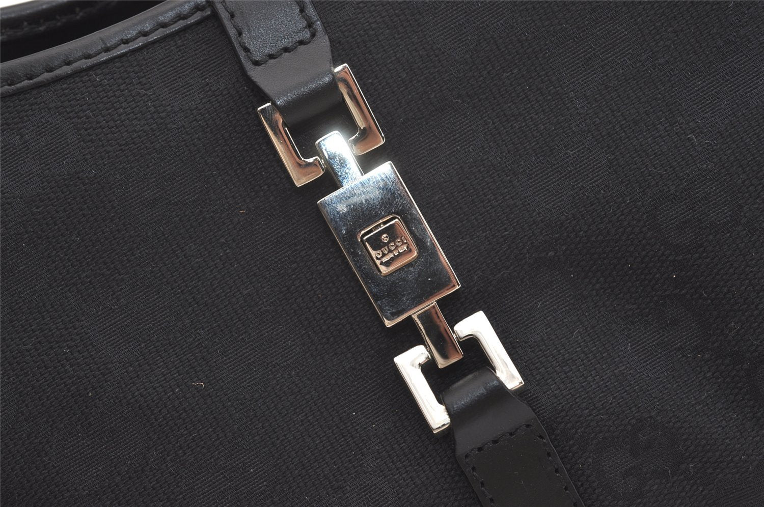 Authentic GUCCI Jackie Hand Tote Bag Purse GG Canvas Leather 0011068 Black 3920J