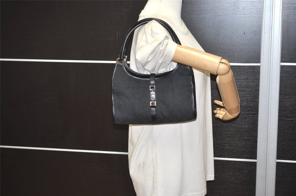 Authentic GUCCI Jackie Hand Tote Bag Purse GG Canvas Leather 0011068 Black 3920J