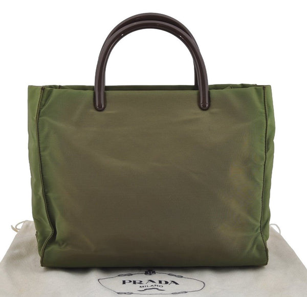 Authentic PRADA Vintage Nylon Tessuto Plastic Hand Tote Bag Purse Green 3921J