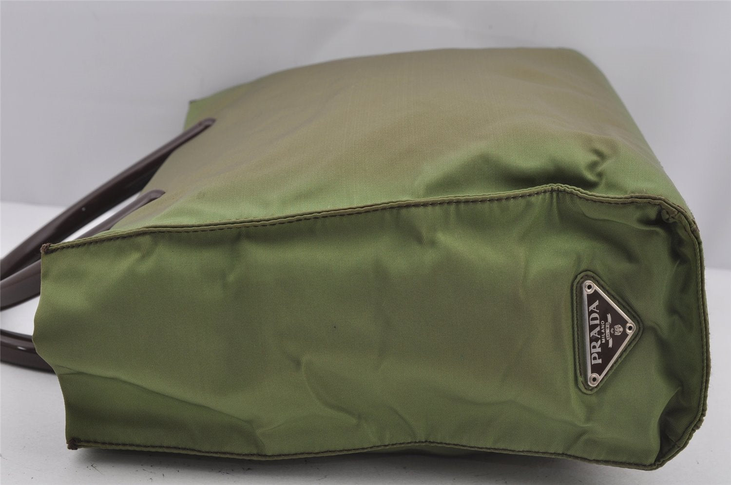Authentic PRADA Vintage Nylon Tessuto Plastic Hand Tote Bag Purse Green 3921J