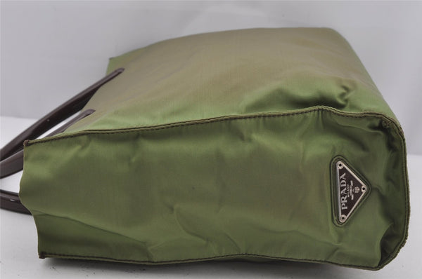 Authentic PRADA Vintage Nylon Tessuto Plastic Hand Tote Bag Purse Green 3921J