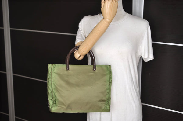 Authentic PRADA Vintage Nylon Tessuto Plastic Hand Tote Bag Purse Green 3921J
