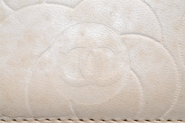 Authentic CHANEL Camellia Calf Skin CC Logo Long Wallet Purse White 3922J