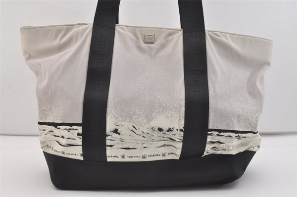 Authentic CHANEL Sports Line High Summer Nylon Leather CC Tote Bag Gray 3923J