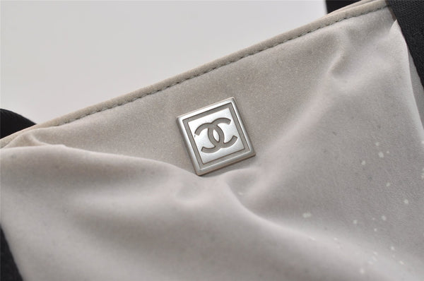 Authentic CHANEL Sports Line High Summer Nylon Leather CC Tote Bag Gray 3923J