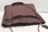 Authentic CHANEL Calf Skin Bicolore CC Logo Chain Shoulder Tote Bag Purple 3924J