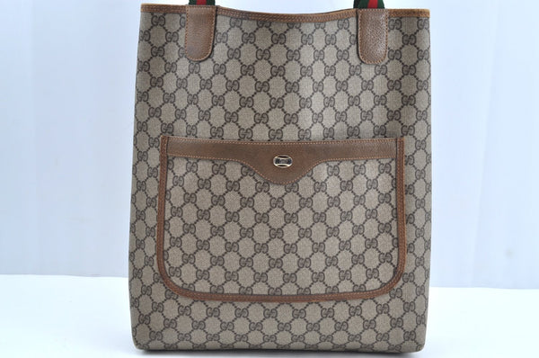 Authentic GUCCI Web Sherry Line Shoulder Tote Bag GG PVC Leather Brown 3927H