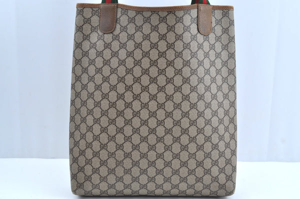 Authentic GUCCI Web Sherry Line Shoulder Tote Bag GG PVC Leather Brown 3927H