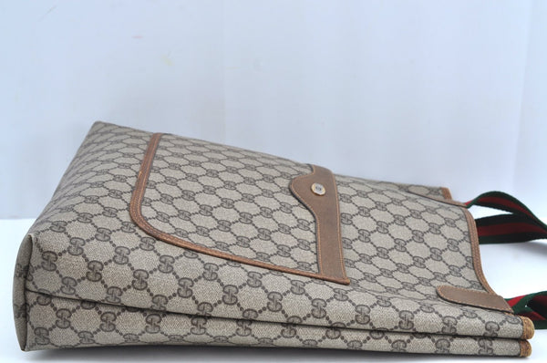 Authentic GUCCI Web Sherry Line Shoulder Tote Bag GG PVC Leather Brown 3927H