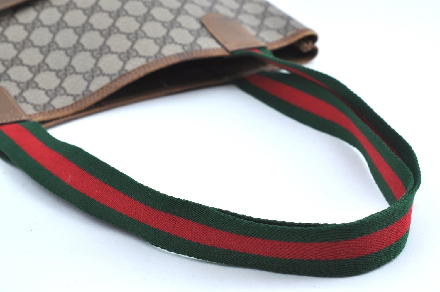 Authentic GUCCI Web Sherry Line Shoulder Tote Bag GG PVC Leather Brown 3927H