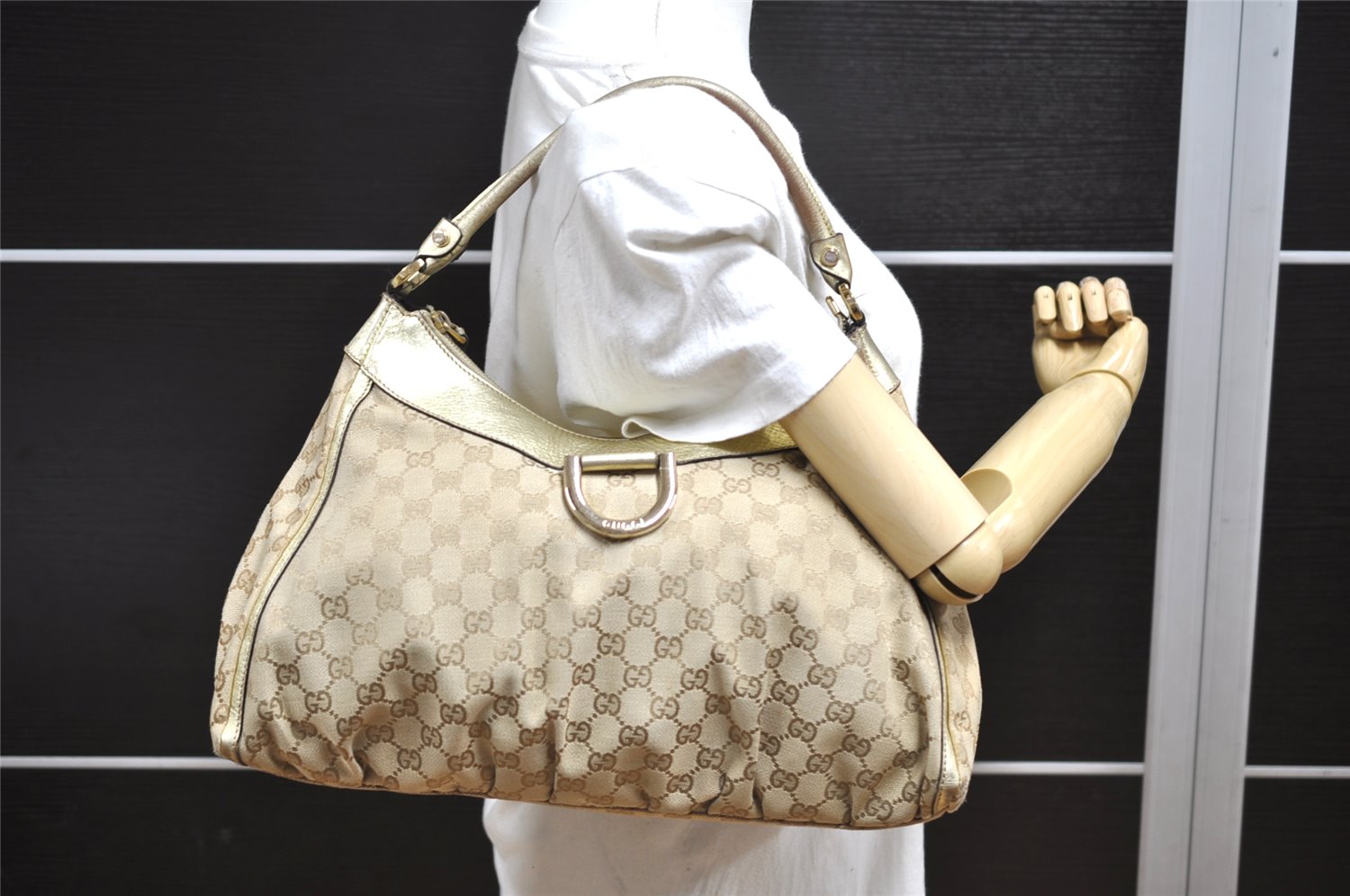 Authentic GUCCI Abbey Shoulder Hand Bag GG Canvas Leather 189833 Beige 3927K