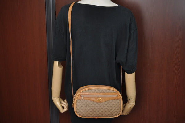 Authentic GUCCI Micro GG PVC Leather Shoulder Cross Body Bag Purse Brown 3932I