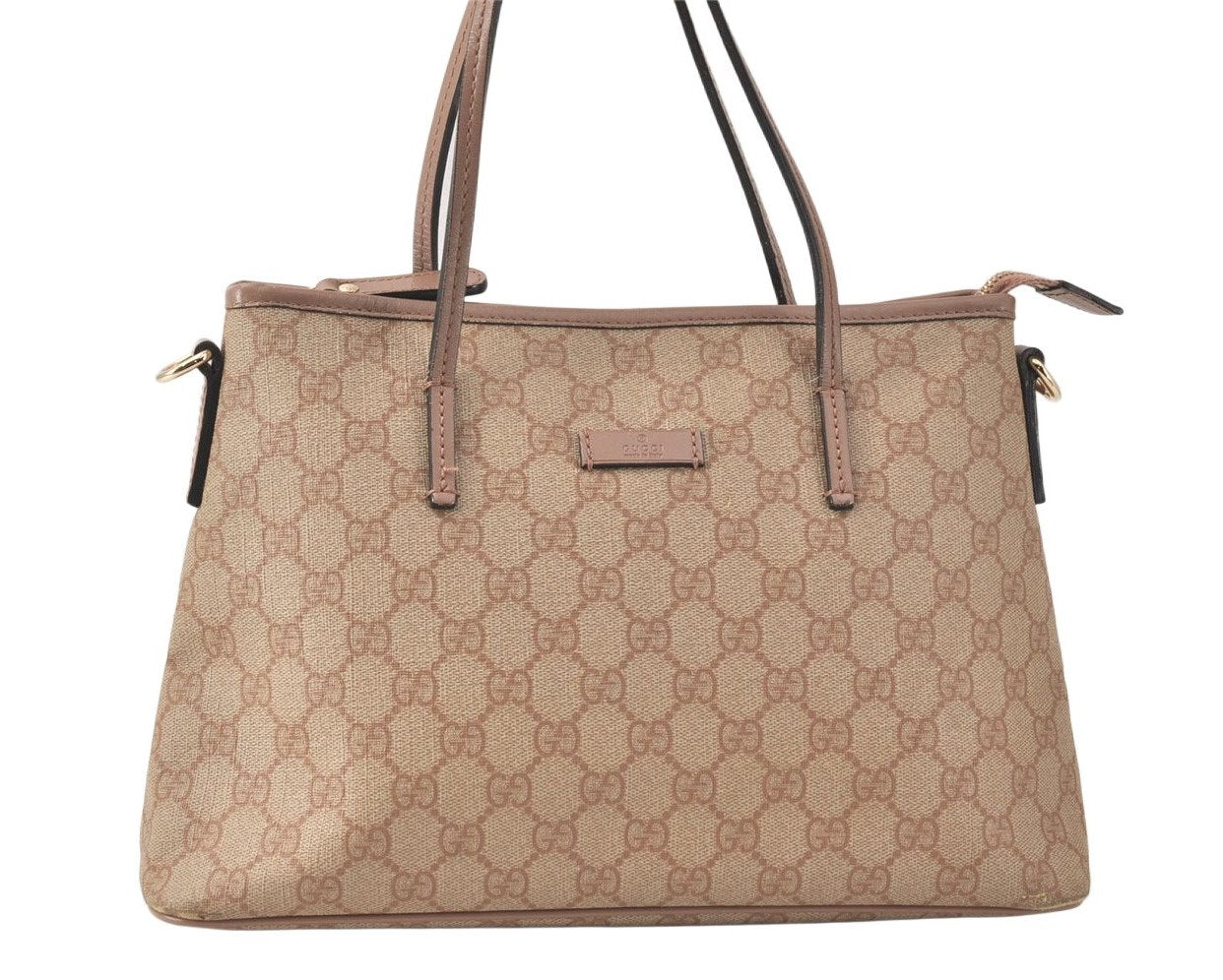 Authentic GUCCI Vintage 2Way Shoulder Tote Bag GG PVC Leather 353440 Beige 3933K