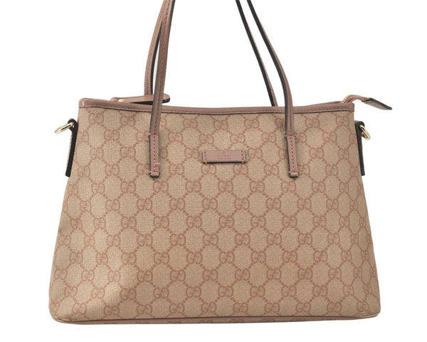 Authentic GUCCI Vintage 2Way Shoulder Tote Bag GG PVC Leather 353440 Beige 3933K