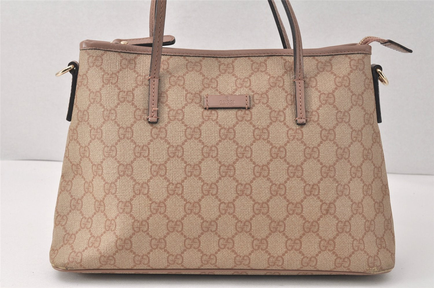Authentic GUCCI Vintage 2Way Shoulder Tote Bag GG PVC Leather 353440 Beige 3933K