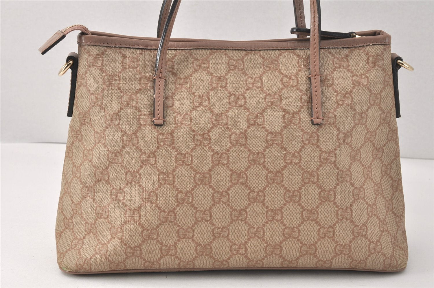 Authentic GUCCI Vintage 2Way Shoulder Tote Bag GG PVC Leather 353440 Beige 3933K