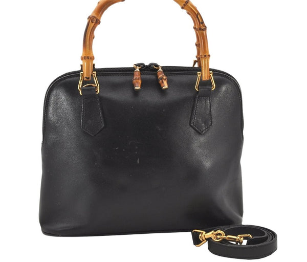 Authentic GUCCI Bamboo 2Way Shoulder Hand Bag Purse Leather Black Junk 3934K