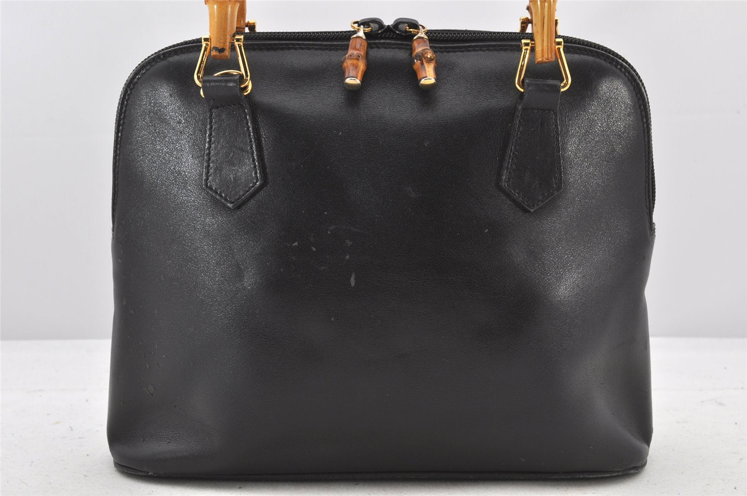 Authentic GUCCI Bamboo 2Way Shoulder Hand Bag Purse Leather Black Junk 3934K