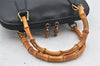 Authentic GUCCI Bamboo 2Way Shoulder Hand Bag Purse Leather Black Junk 3934K