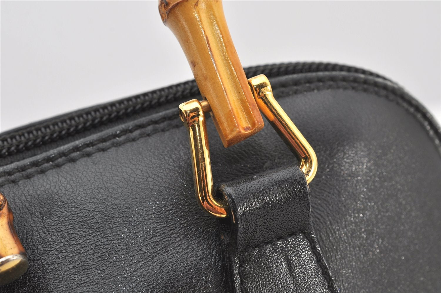 Authentic GUCCI Bamboo 2Way Shoulder Hand Bag Purse Leather Black Junk 3934K