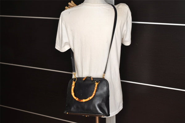 Authentic GUCCI Bamboo 2Way Shoulder Hand Bag Purse Leather Black Junk 3934K
