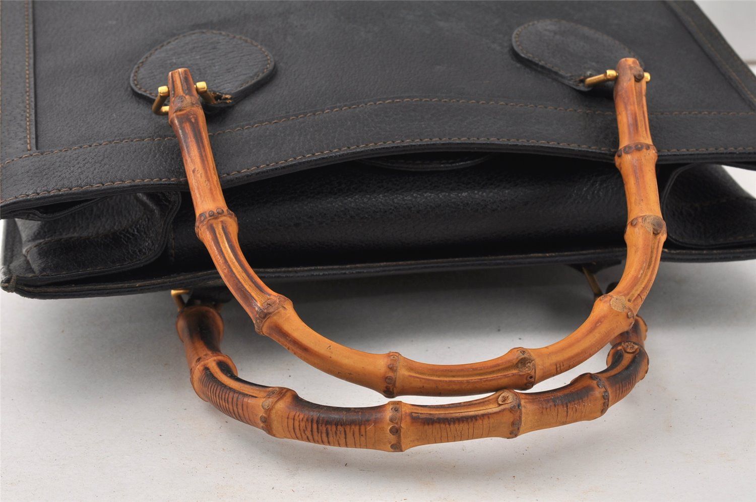 Authentic GUCCI Bamboo 2way Hand Shoulder Bag Leather Black Junk 3936K