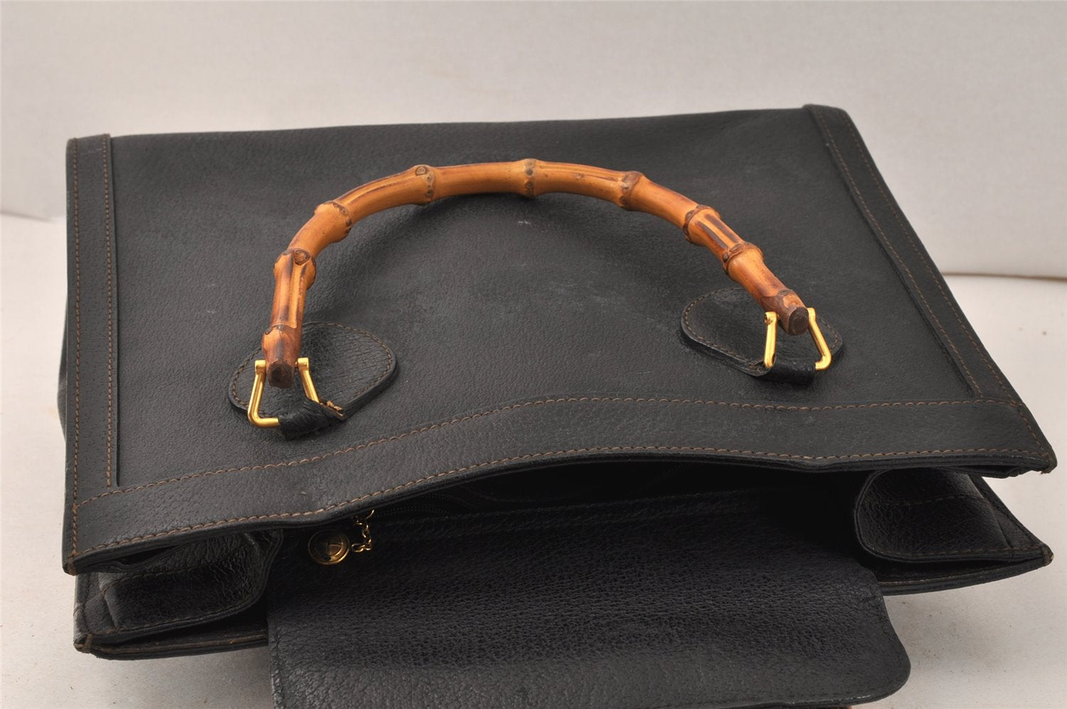 Authentic GUCCI Bamboo 2way Hand Shoulder Bag Leather Black Junk 3936K