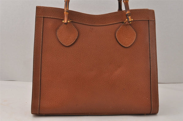 Authentic GUCCI Bamboo 2way Hand Shoulder Bag Leather Brown Junk 3937K