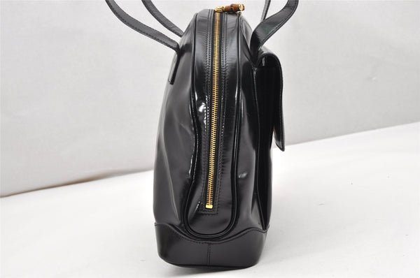 Authentic GUCCI Vintage Bamboo Shoulder Hand Bag Leather Black 3938K
