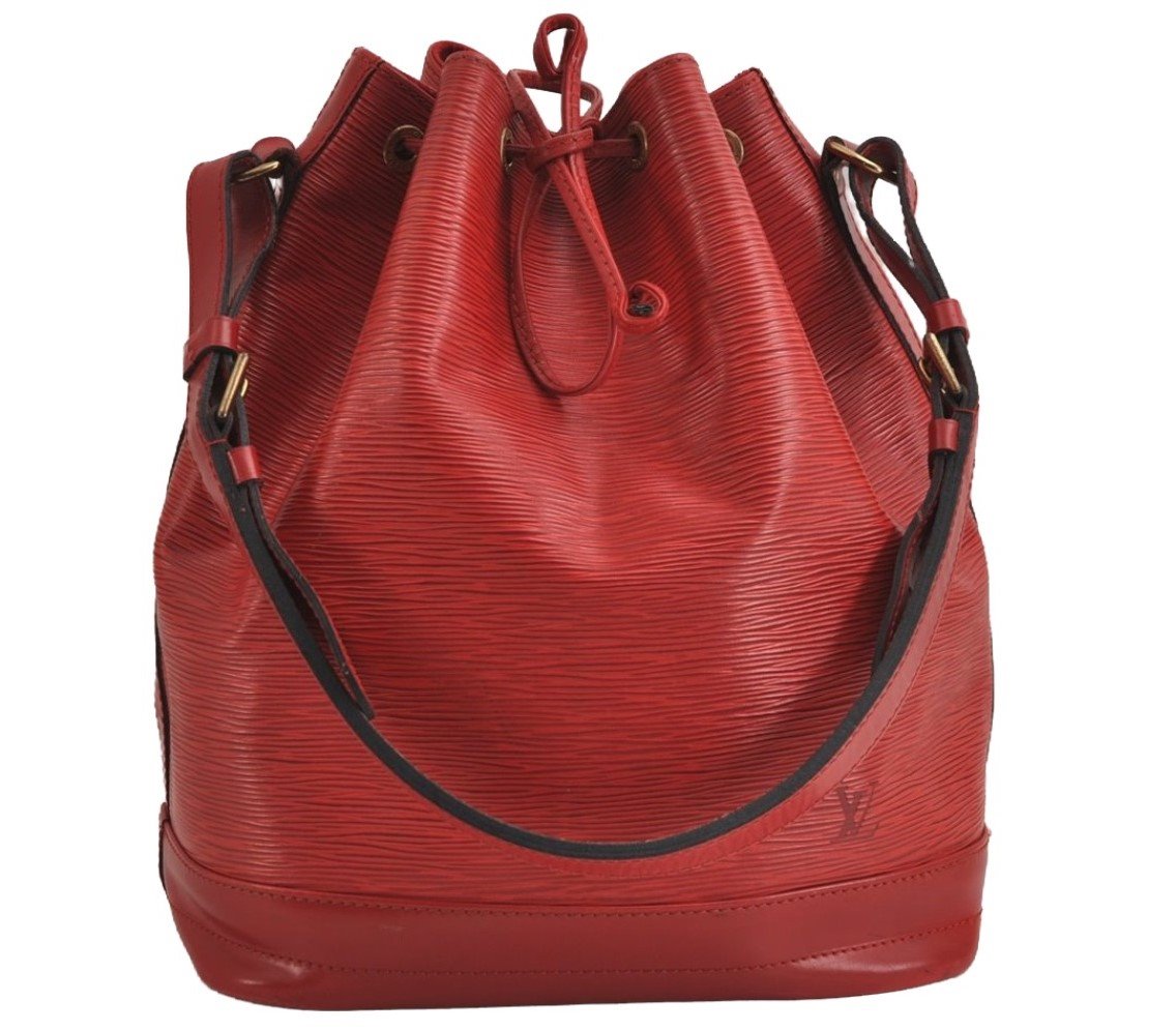 Authentic Louis Vuitton Epi Noe Shoulder Drawstring Bag Red M44007 LV 3941J